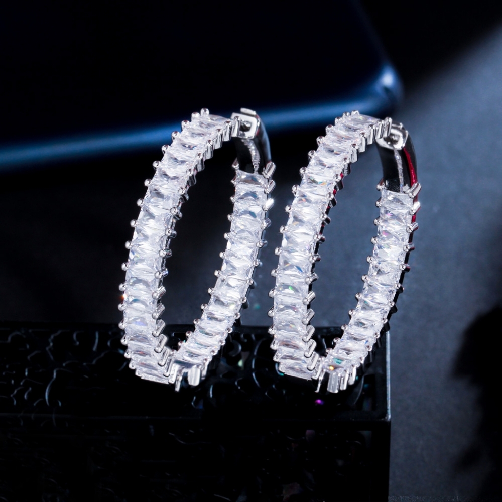 14k gold or sliver diamond hoop earrings - Picture 7 of 8
